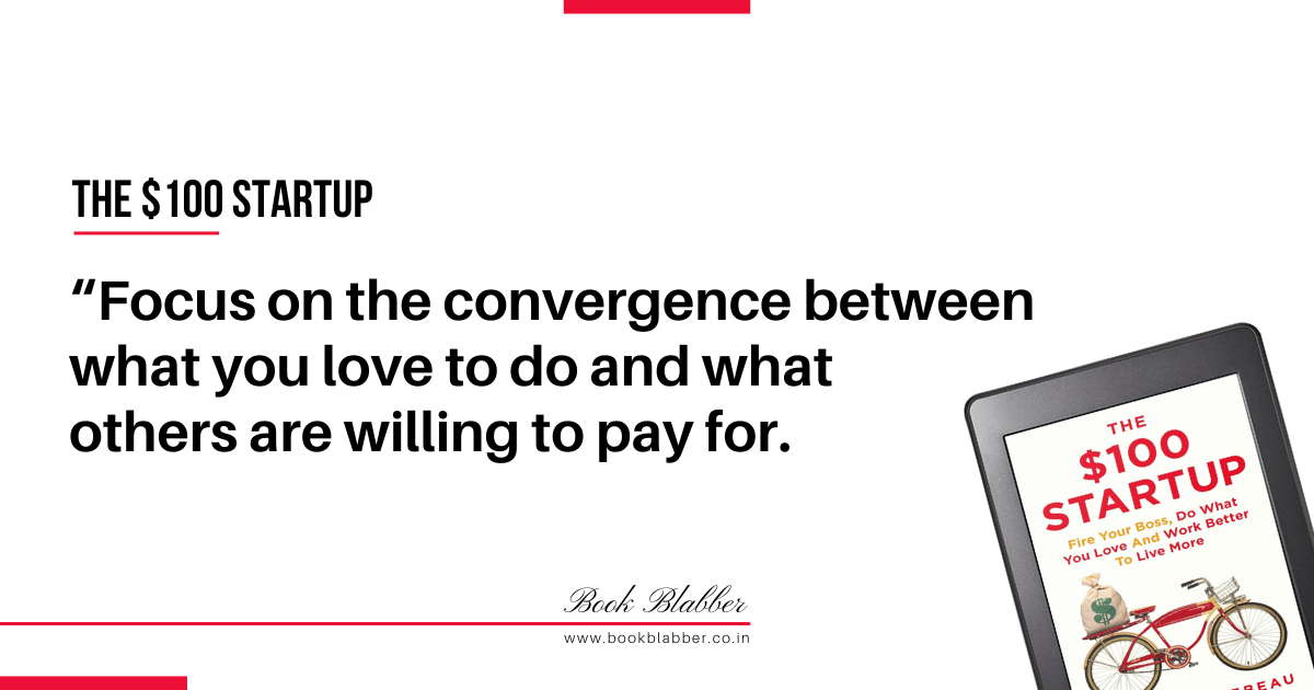 The $100 Startup Quotes Image - Focus on the convergence between what you love to do and what others are willing to pay for.